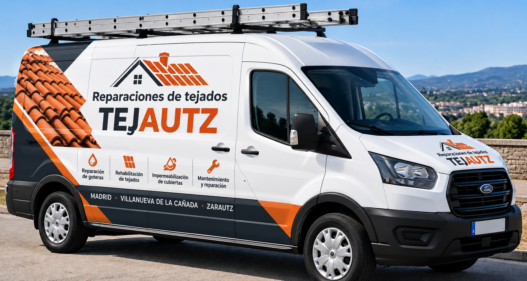 Furgoneta rotulada de TEJAUTZ, reparaciones de tejados