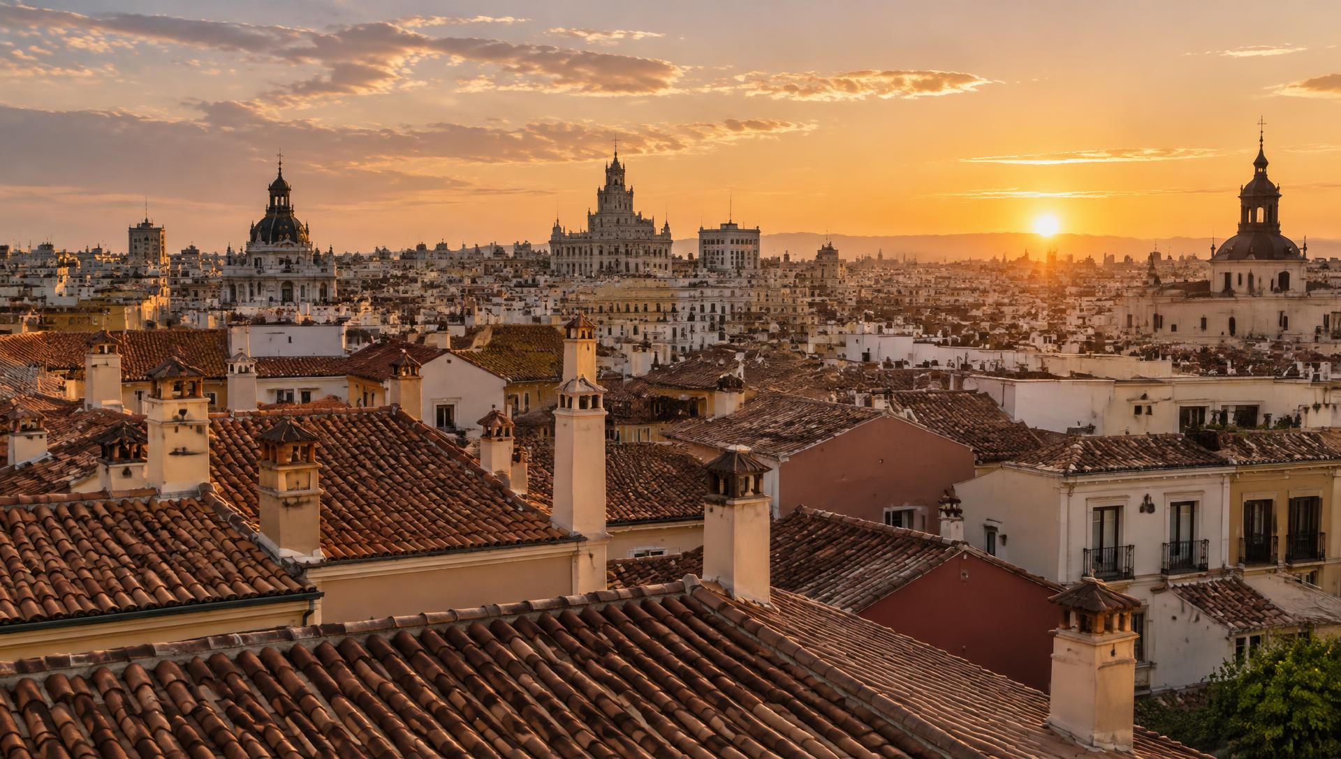Tejados de teja cerámica al atardecer